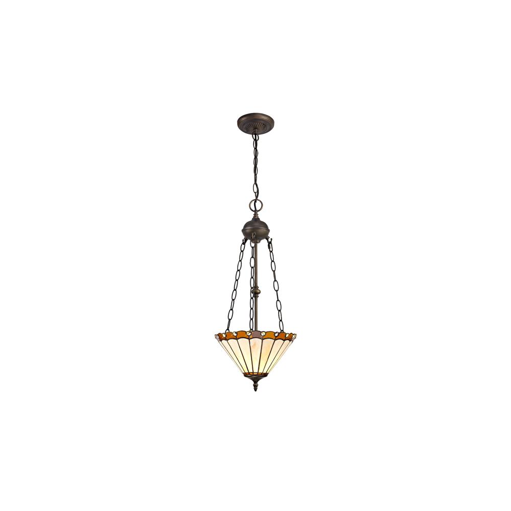 Luxuria Sleek 2 Light Uplighter Pendant E27 With 30cm Tiffany Shade Amber/Cream/Crystal/Aged Antique Brass