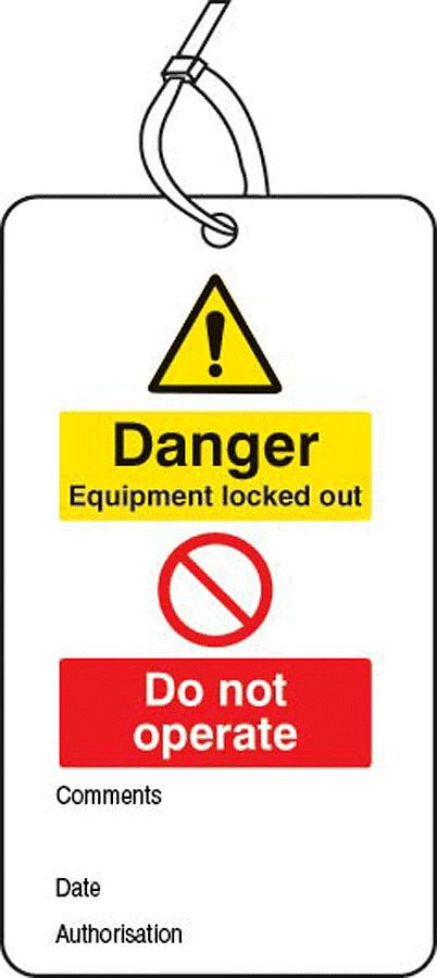 Lockout Tag - Danger equipment  locked out Do not operate (80x150 mm Width Pk of 10