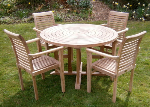 Suppliers of Turnworth 120cm Round Ring Teak Table Set with Lovina Stacking Chairs UK
