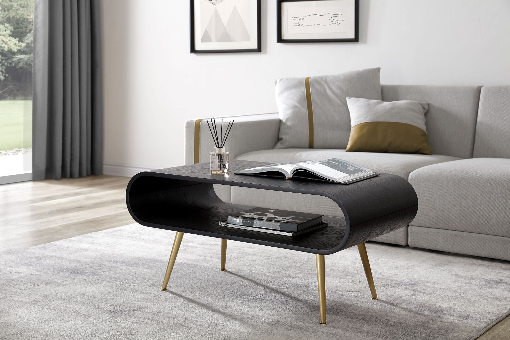 Providers Of Sleek Black Wooden and Brass Coffee Table - 900mm - JF721 North Yourkshire
