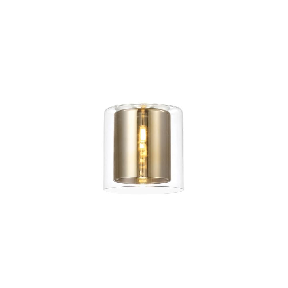 Luxuria Apex 140x140mm Medium Cylinder Clear Outer And Gold Inner (H) Glass Shade