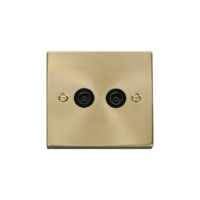 Click Deco Twin Non-Isolated Coaxial Socket Outlet Satin Brass Insert Black