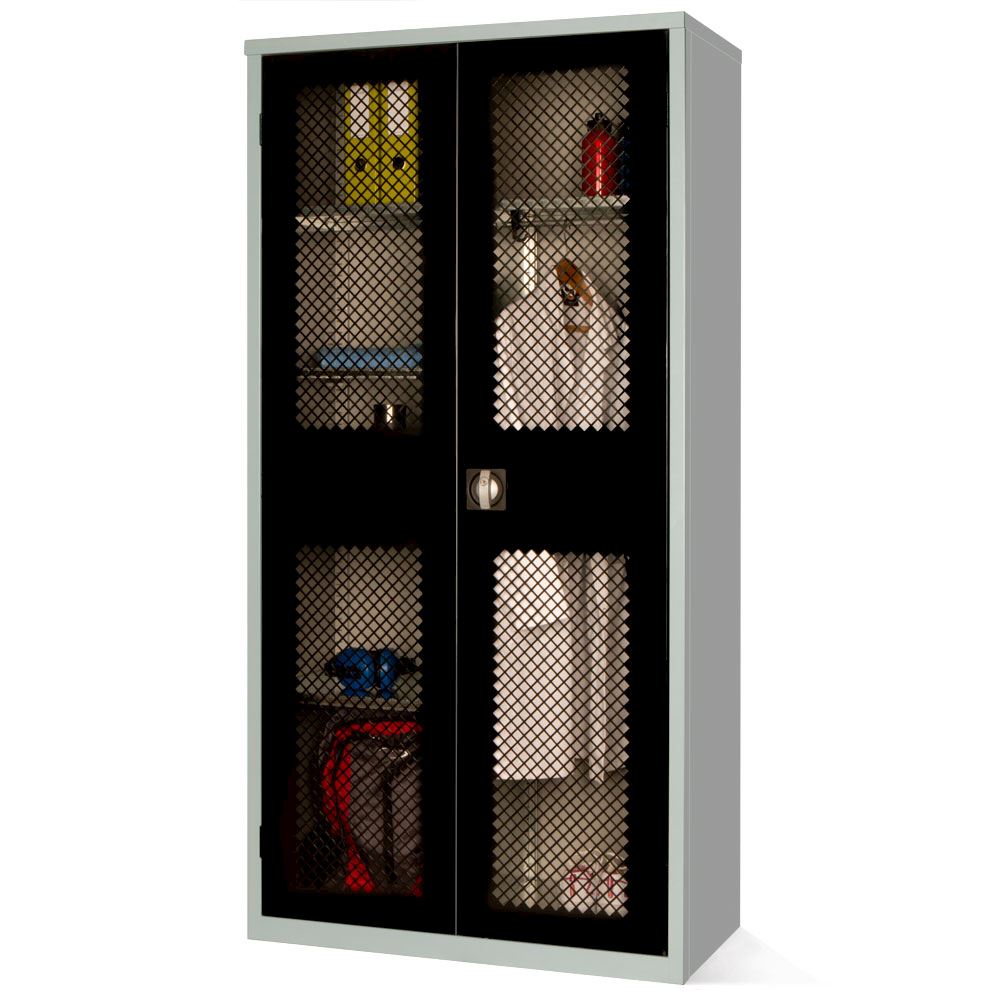 Mesh Fronted Stock Control Cupboard 1830H with 4 shelves and hanging rail
