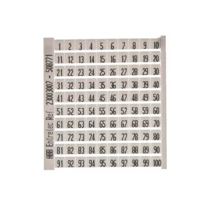 Entrelec Marker Card 5mm Spacing 1-100