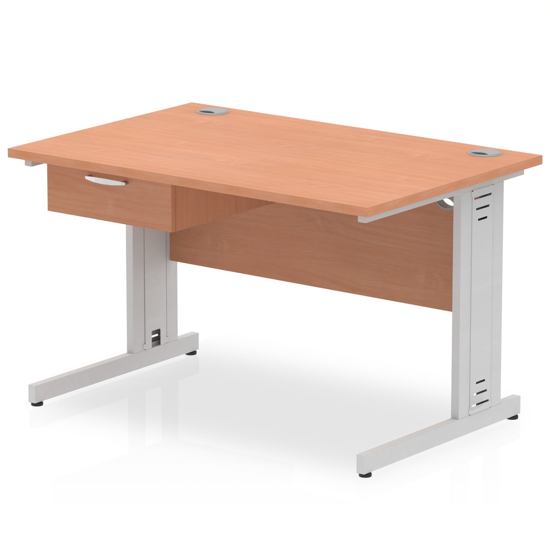 Specialising In Impulse Cable Managed Straight Desk Silver Frame With Single One Drawer Fixed Pedestal - 1200mm, 1400mm, 1600mm or 1800mm - Multiple Colour Options UK