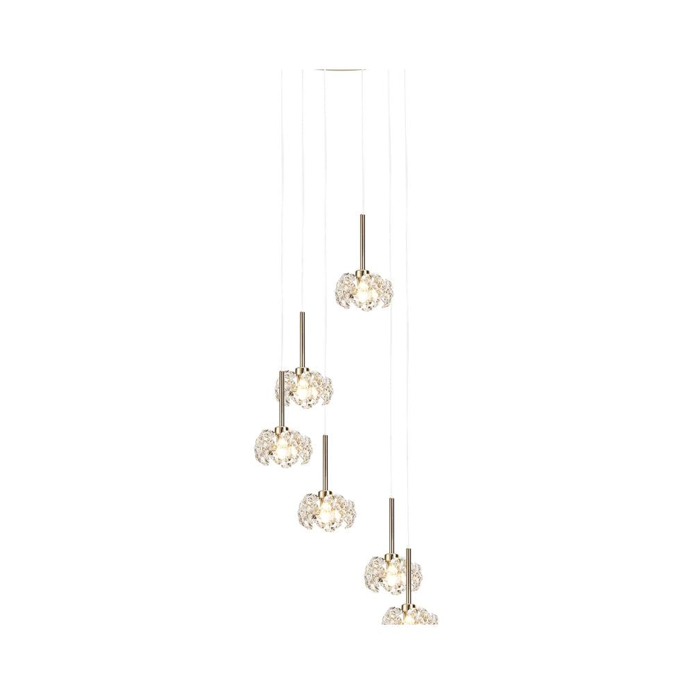 Luxuria Paramount 47cm 6 Light G9 2.5m Round Multiple Pendant With French Gold And Crystal Shade