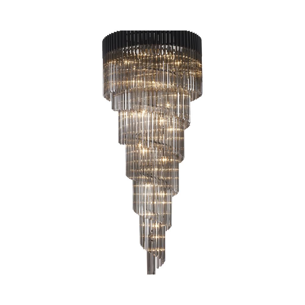 Luxuria Osiris 90cm Pendant Round 7 Layer Spiral 31 Light E14 Matt Black / Smoke Sculpted Glass