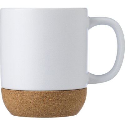 CERAMIC POTTERY AND CORK MUG (420ML) in White.