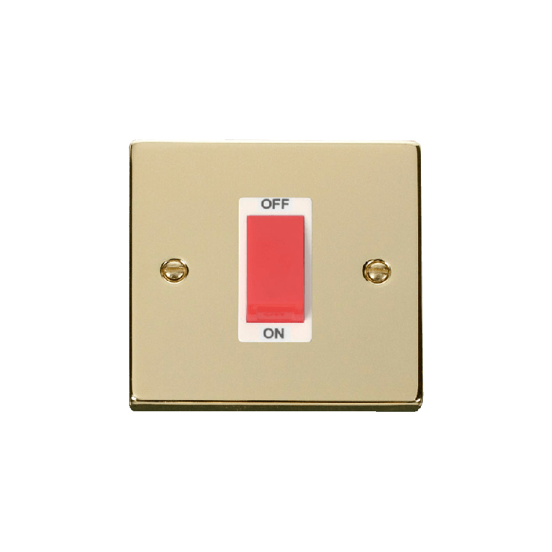 Click Deco 1 Gang 45A Double Pole Switch Polished Brass Insert White