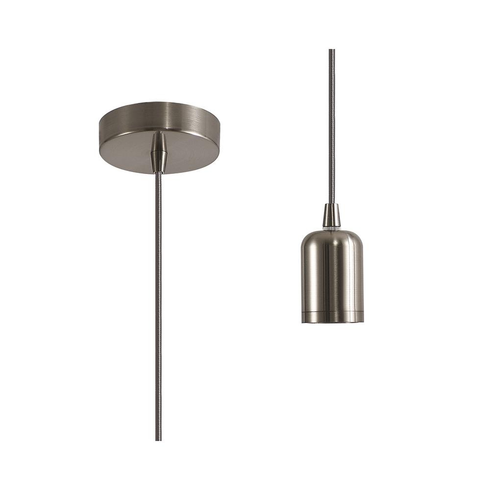 Luxuria Glorelle 2m Suspension Kit Brushed Nickel/Silver Braided Cable E27 c/w Ceiling Bracket & Deeper Shade Ring