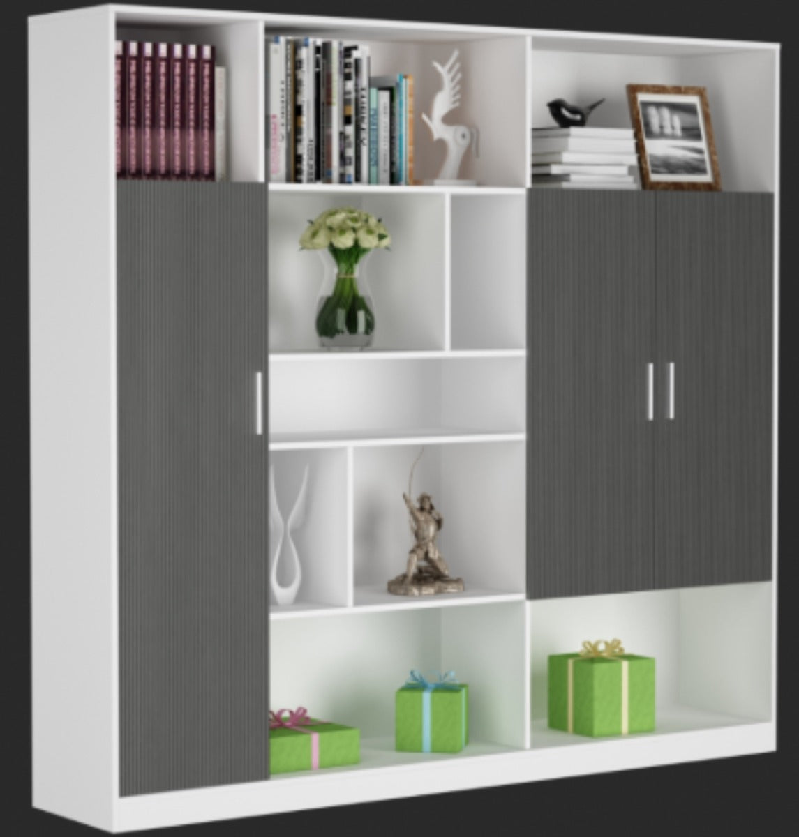 Modern Large White and Grey Stripe Fixed Shelf Bookcase - 2000mm - AML-S0128 Near Me