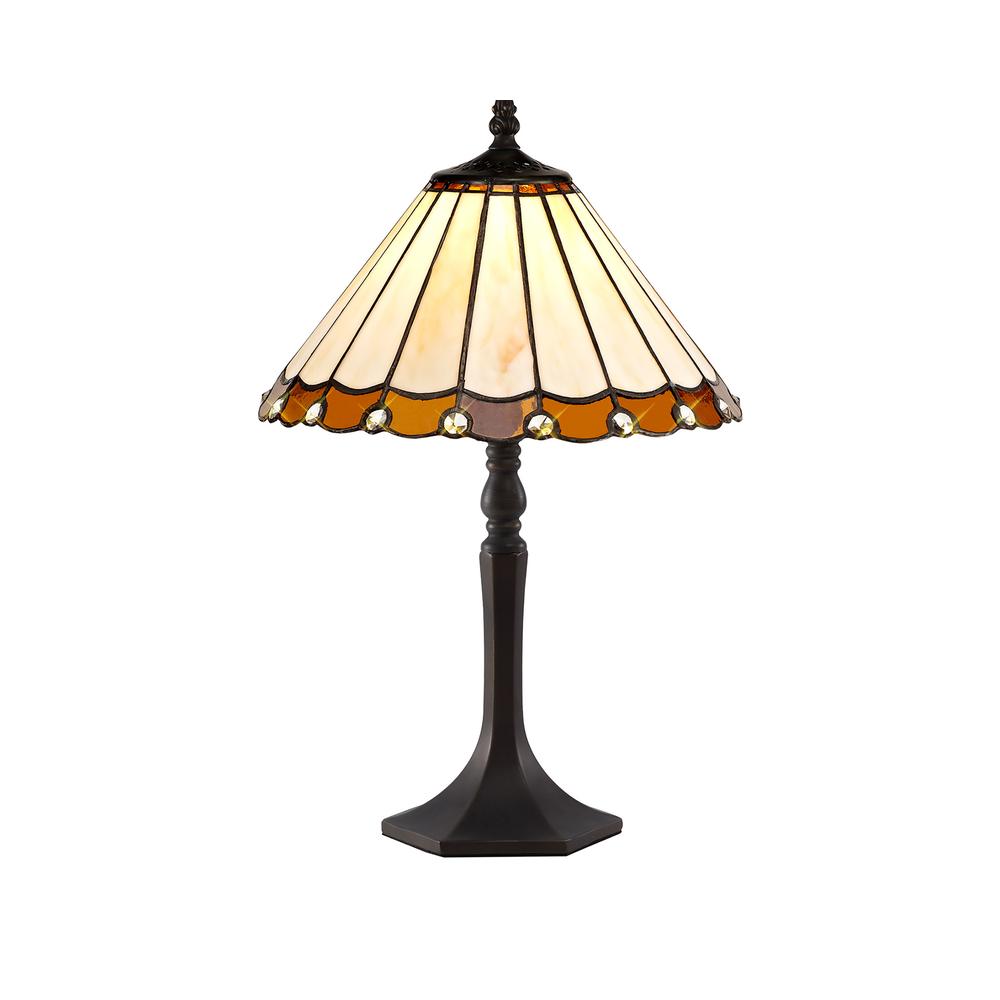 Luxuria Sleek 1 Light Octagonal Table Lamp E27 With 30cm Tiffany Shade Amber/Cream/Crystal/Aged Antique Brass