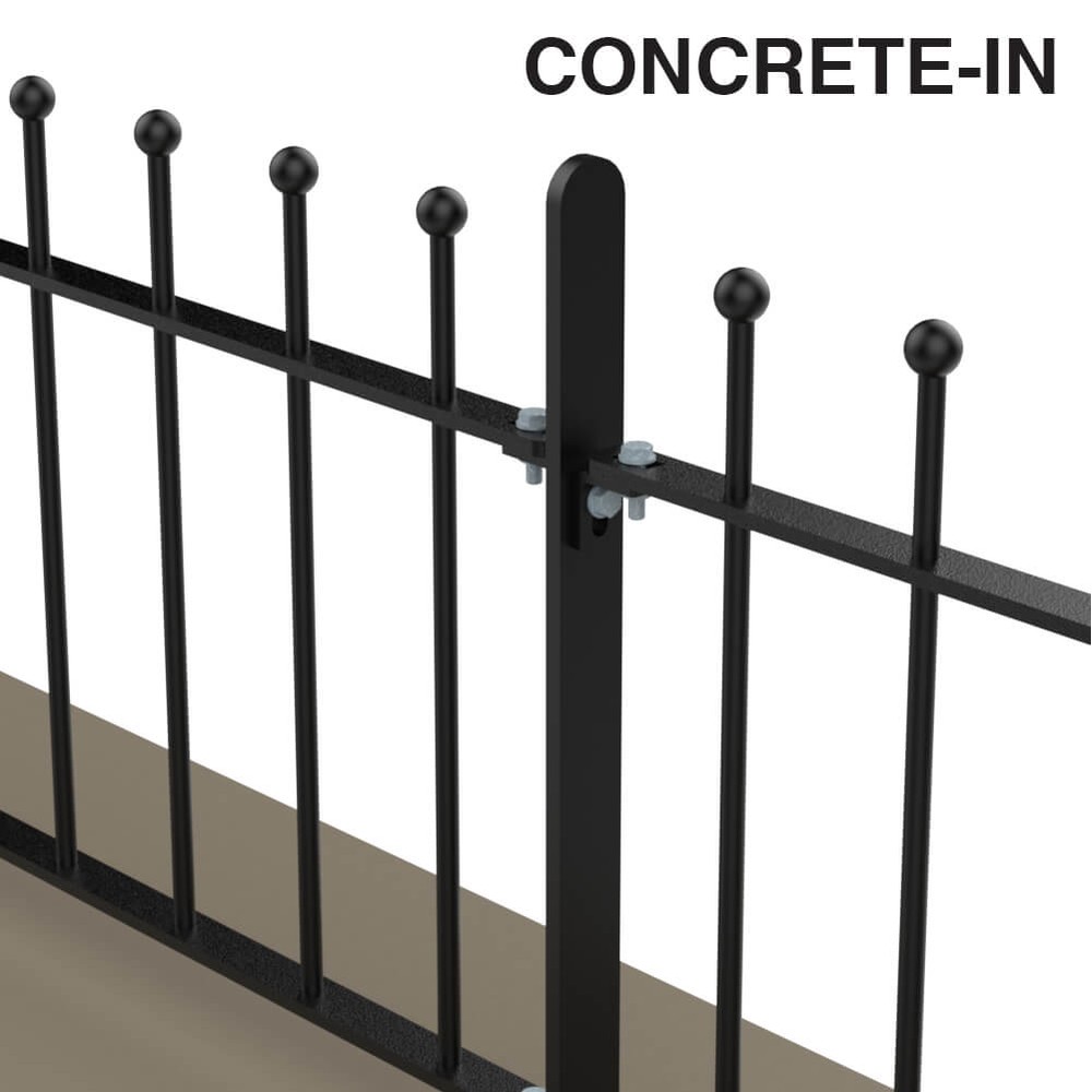 Black Powder Coated 500mm Sphere Top Concrete In Fence p/m with 12mm Bars