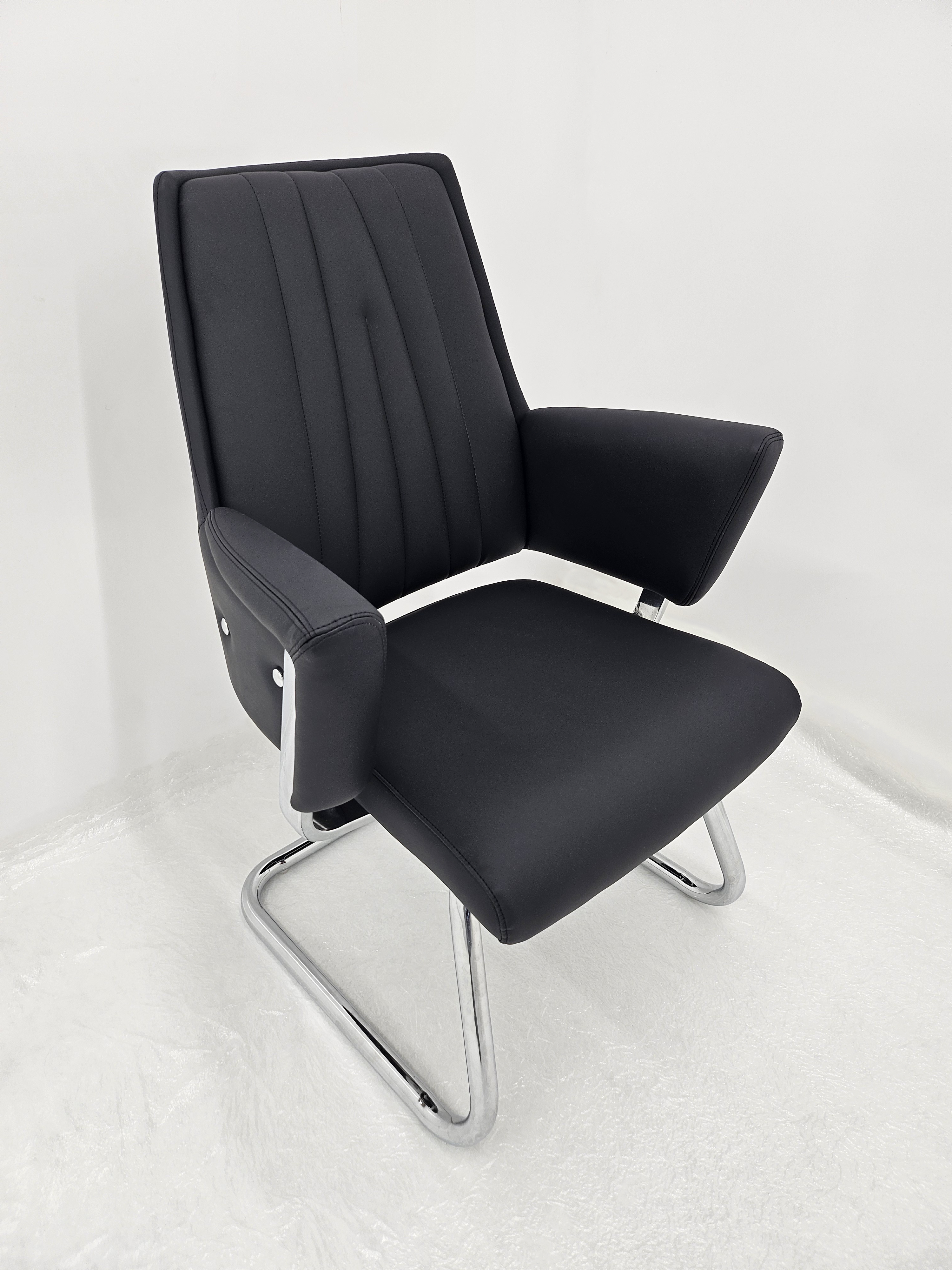 Providers Of Contemporary Design Black Leather Visitor Chair on Cantilever Frame - C135 Huddersfield
