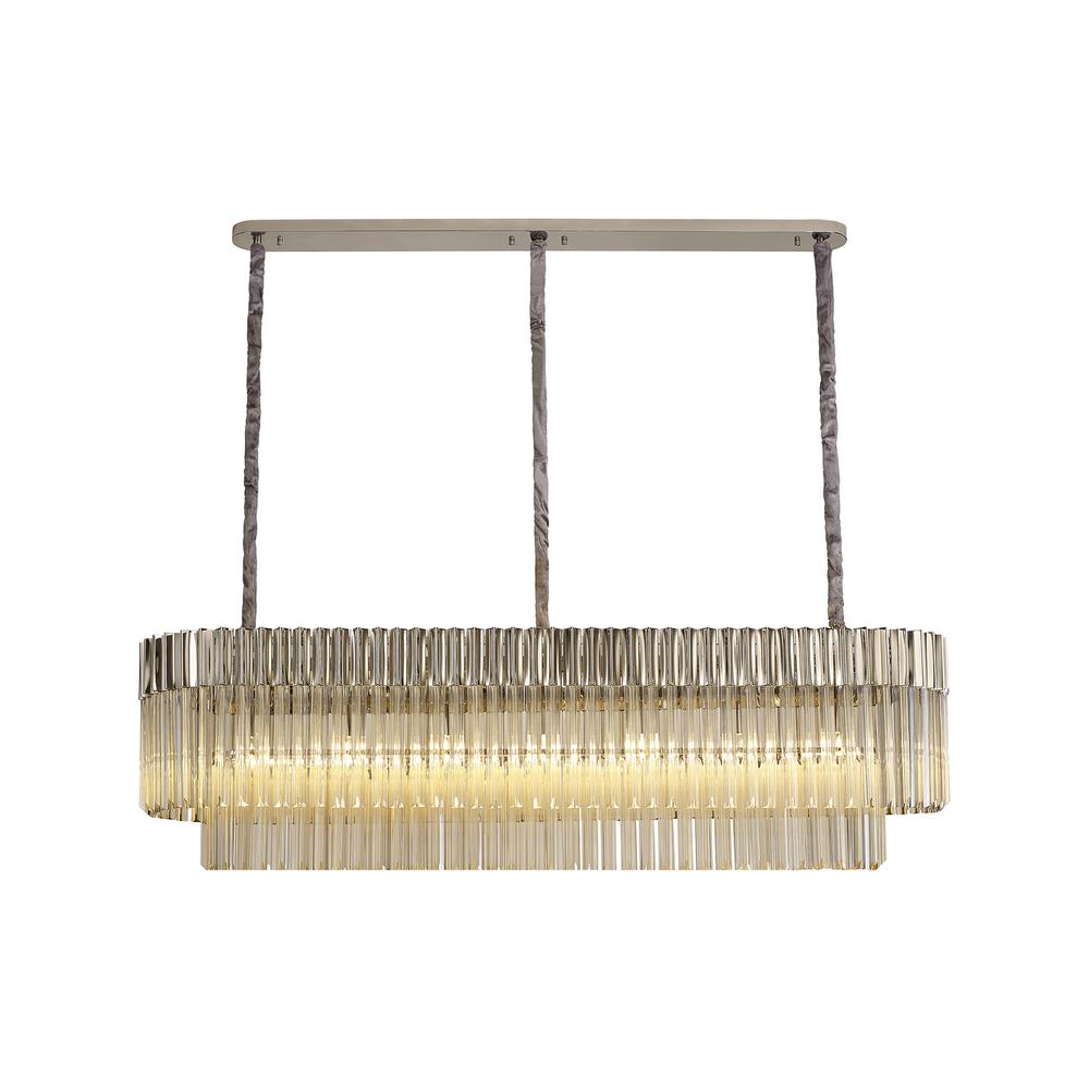 Luxuria Osiris 150x40cm Linear Pendant Rectangle 7 Light E14 Polished Nickel / Cognac Sculpted Glass