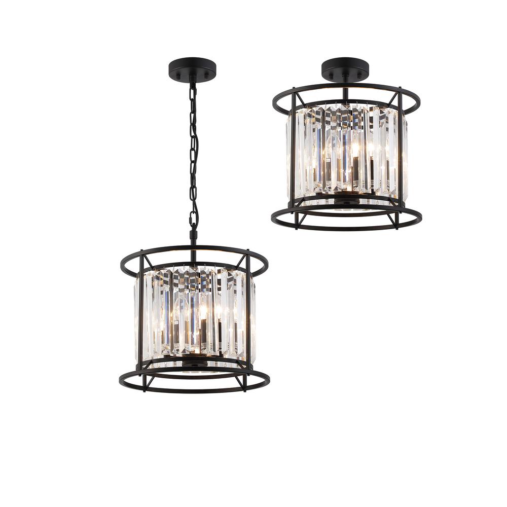 Luxuria Pantheon 36cm Pendant / Semi Ceiling Convertible 3xE14 Satin Black / Clear