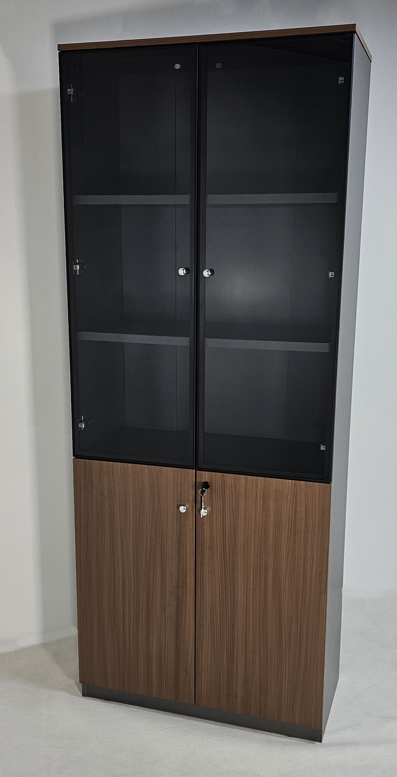 Premium Modern Two Door Bookcase with Glass Doors in American Walnut Melamine - 800mm - DG27-S04 UK