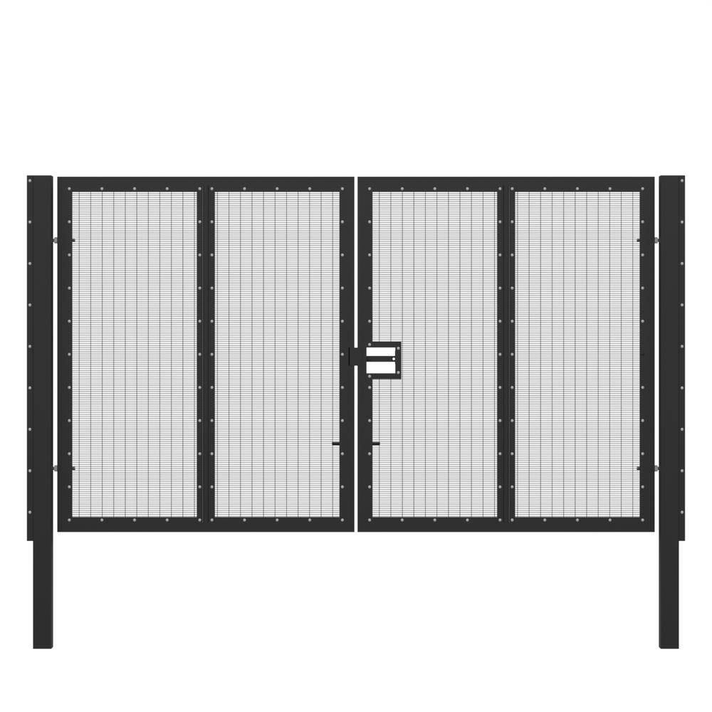 358 Wire Double Leaf Gate H 2.4 x 4mBlack Powder Coated Finish, Concrete-In