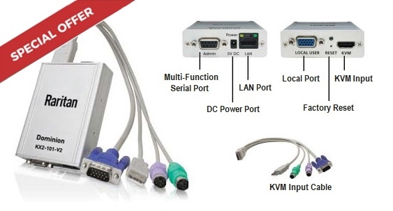 DKX2-101-V2 - Raritan - Dominion KXII-101V2 IP KVM, Remote KVM control to a single VGA USB Computer or device. Powered by external power supply provided only. ( DKX2-101-V2 ) Still supported * RARITAN SPECIAL OFFER * LOW STOCK!! (Only X2 Remaining)