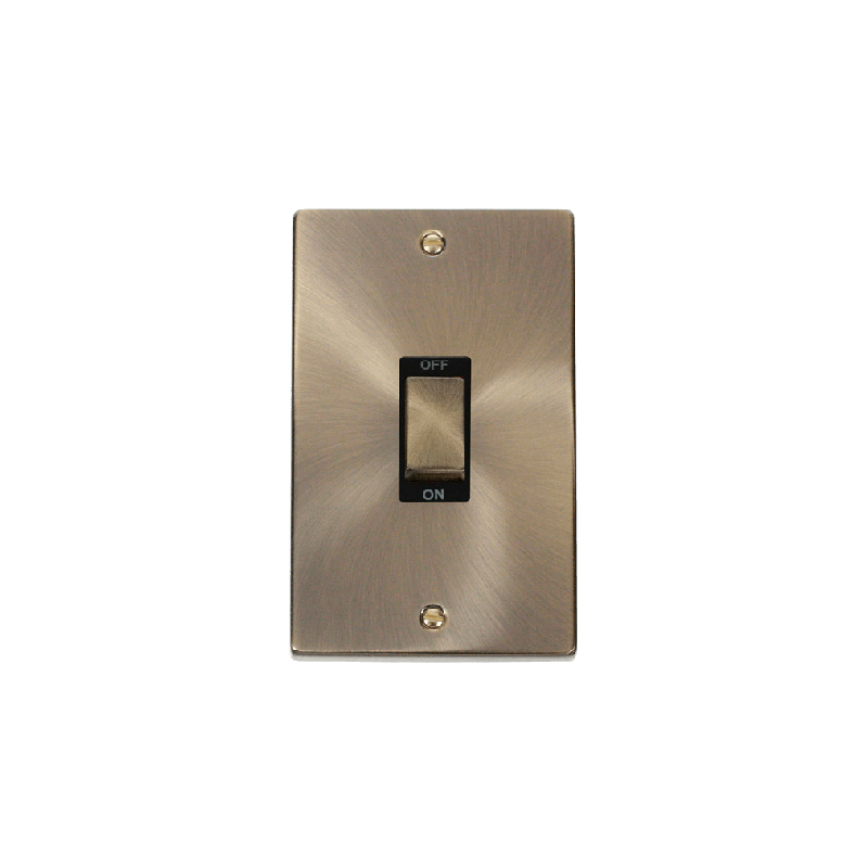 Click Deco 45A Ingot 2 Gang DP Switch Antique Brass Insert Black