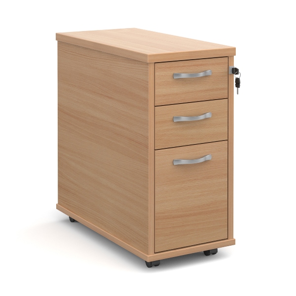 Tall Slimline Mobile Pedestal with Silver Handles - Beech