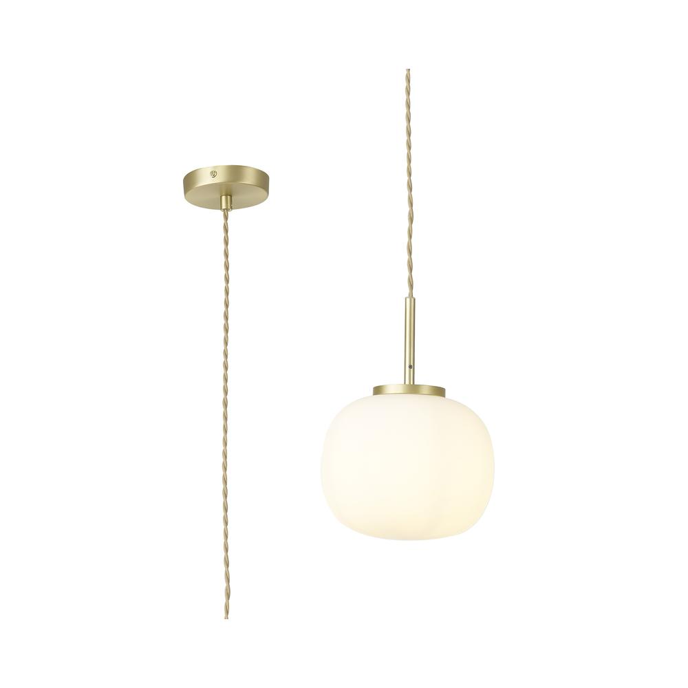 Luxuria Lumina 19cm Small Oval Ball Pendant E27 Satin Gold Suspension With Frosted White Glass Globe