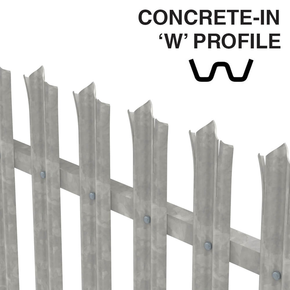2.1m High Palisade Galvanised - Metre Run Triple Point 'W' 2.0mm