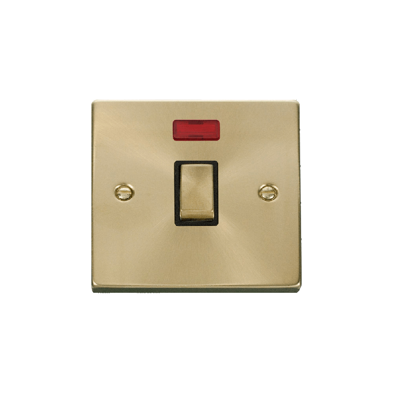 Click Deco 20A 1 Gang DP 'Ingot' Switch with Neon Satin Brass Insert Black