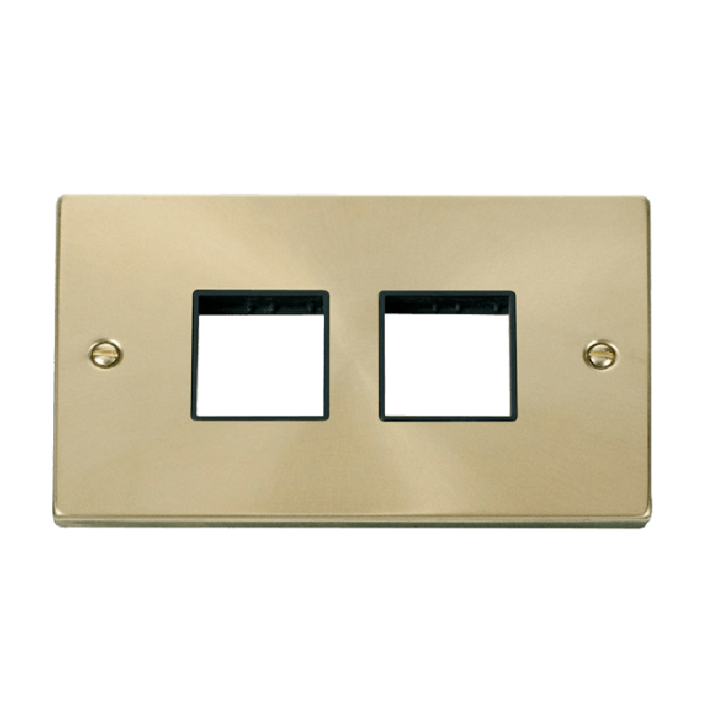 Click Deco 2 Gang Plate 2 x 2 Aperture Unfurnished Plate Satin Brass Black Inserts