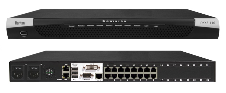 DKX3-116 Raritan ( Dominion KX III ) 1 IP user, 1 Local user Digital KVM 16 port KVM switch with access over IP ( Raritan Dominion KX3 Range CAC )