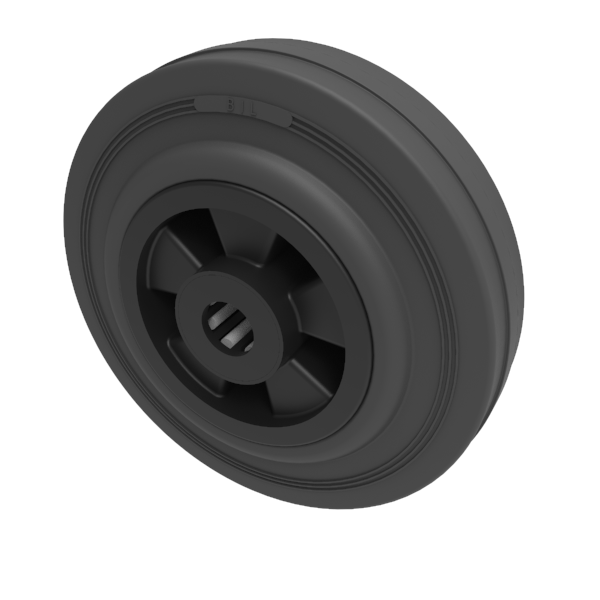 Black Rubber 125mm Roller Bearing Wheel 90kg Load