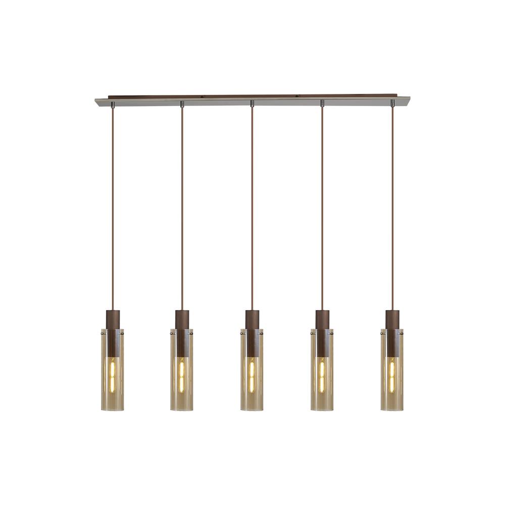 Luxuria Luminara Linear Pendant 5 Light Adjustable E27 Mocha / Amber Glass