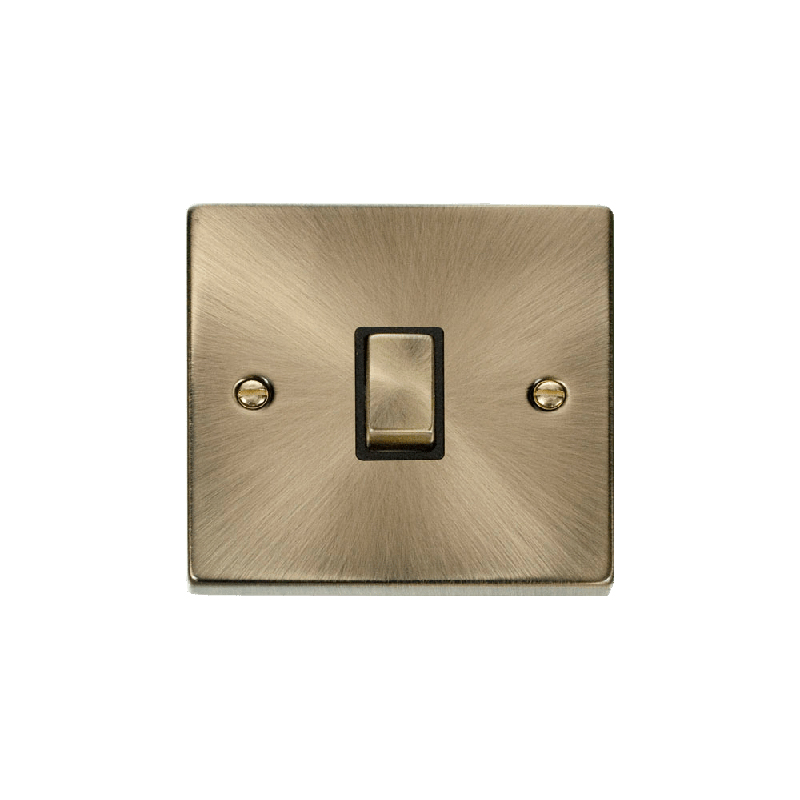 Click Deco 20A 1 Gang Double Pole 'Ingot' Switch Antique Brass Insert Black