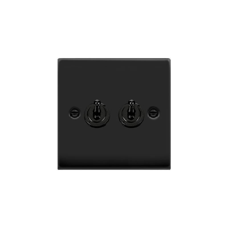 Click Deco 2 Gang 2 Way 10AX Toggle Switch Matt Black