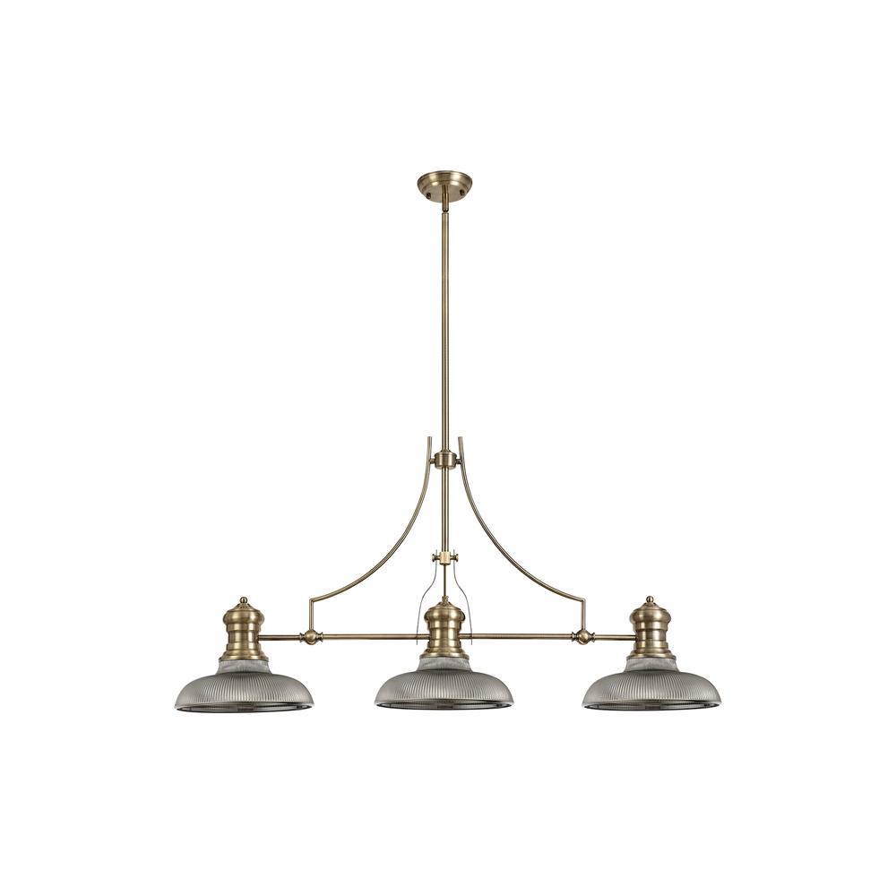 Luxuria Serena 3 Light Linear Pendant E27 With 30cm Round Glass Shade Antique Brass Smoked