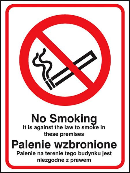 No smoking it is against the law to smoke in premises (English/polish)