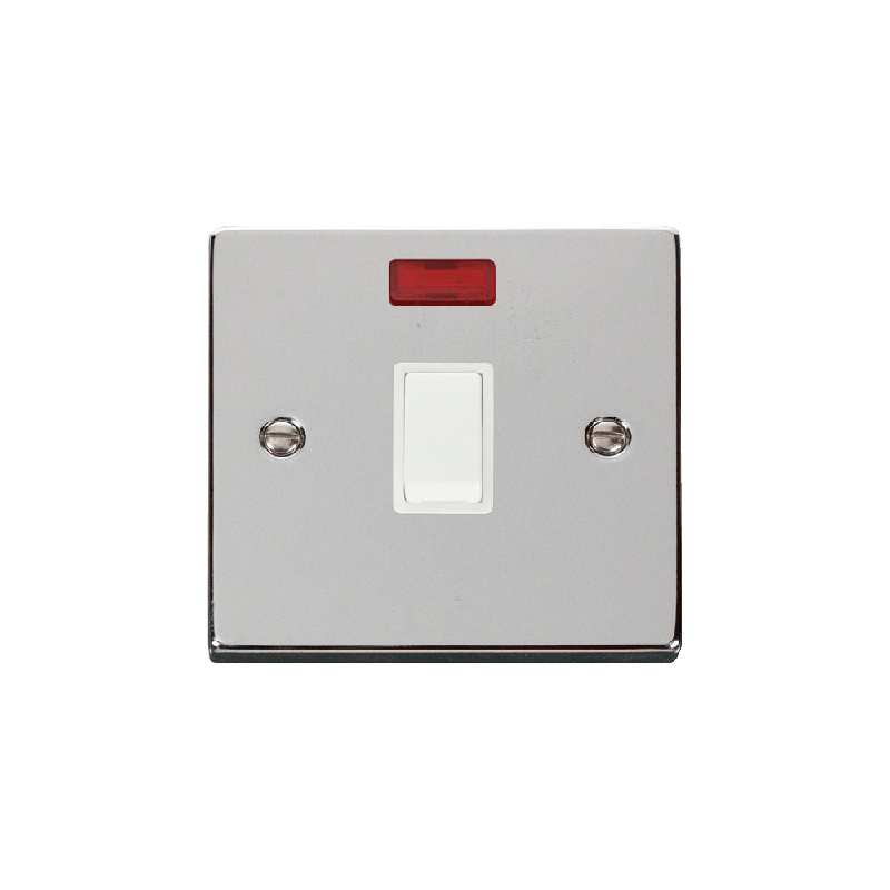 Click Deco 20A 1 Gang DP Switch with Neon Polished Chrome Insert White