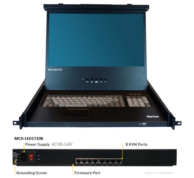 MCD-LED17108 - Raritan (MCD-LED) MasterConsole Digital 17&#34; LED Console Drawer & 8 KVM switch UTP 1920 x 1200 75Hz (VGA)/1920 x 1080 60Hz (DVI) Video Resolution (DVI KVM Switch) HDMI KVM, DisplayPort KVM