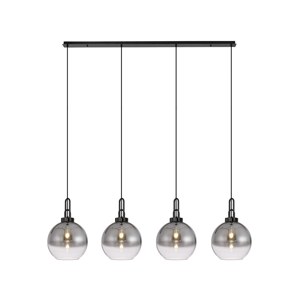 Luxuria Kennith Linear 4 Light Pendant E27 With 30cm Globe Glass Smoked/Clear Black Chrome/Matt Black