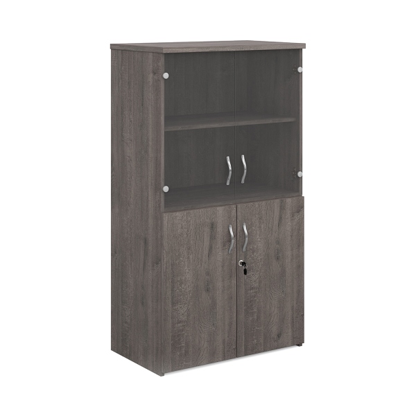 Universal Combination Unit with Glass Upper Doors and 3 Shelves - Grey Oak