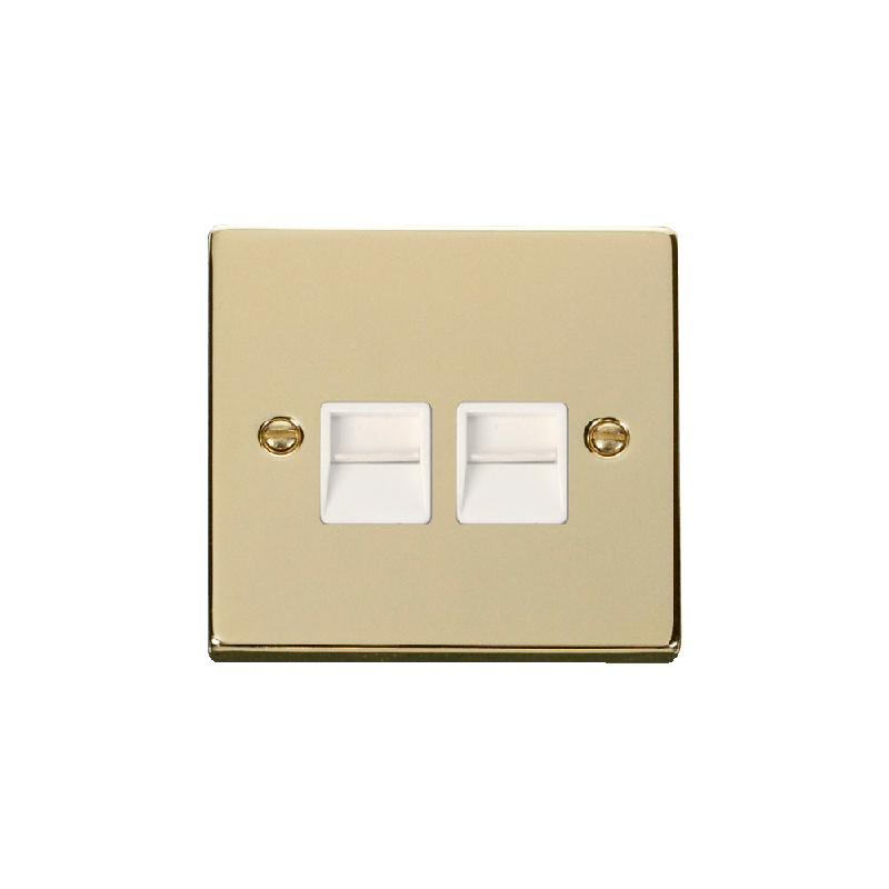 Click Deco Twin Telephone Socket Outlet Secondary Polished Brass Insert White