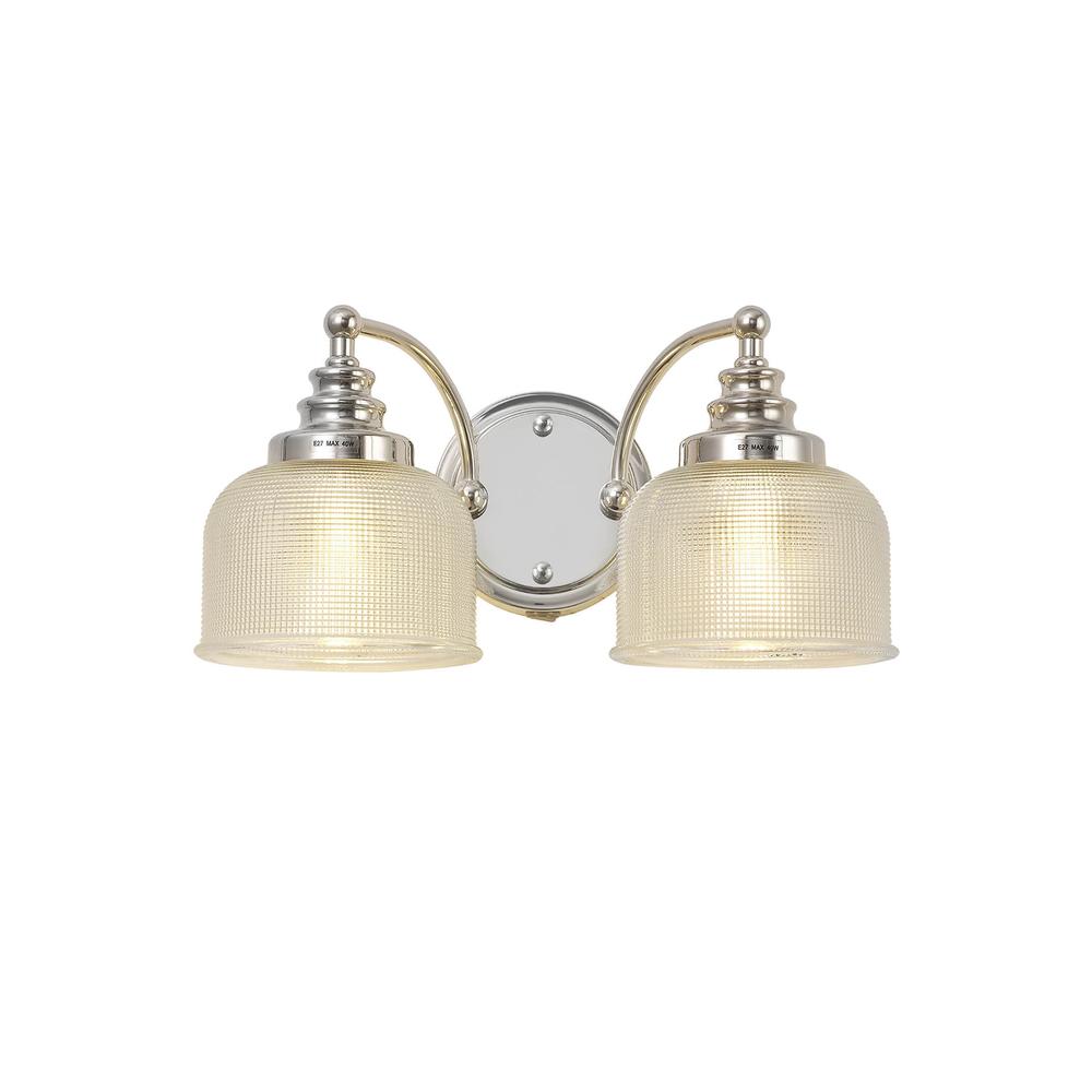 Luxuria Toussenel Switched Wall Light 2 Light E27 Polished Nickel/Prismatic Glass