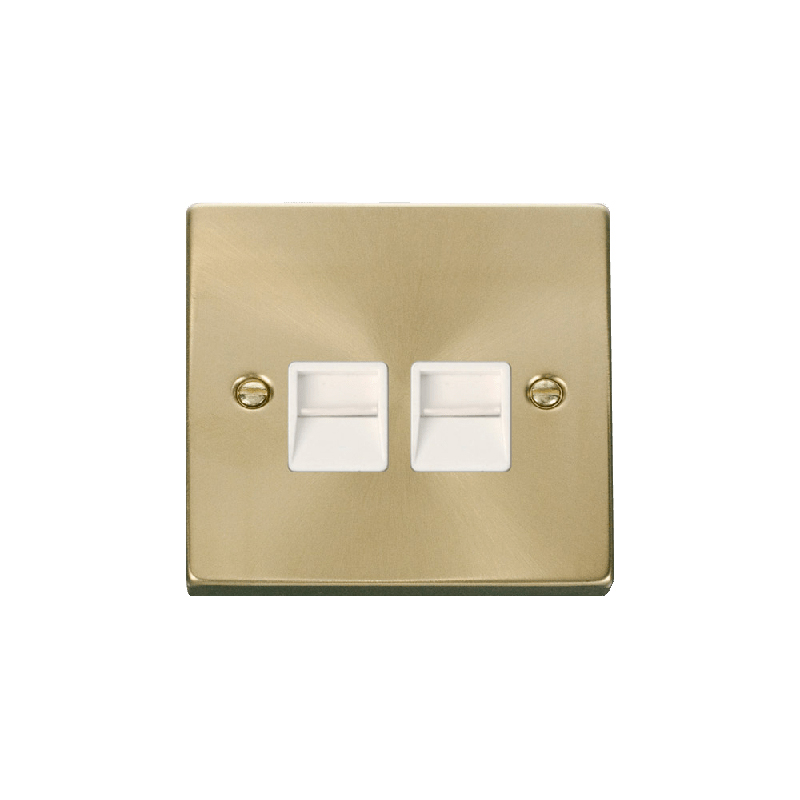 Click Deco Twin Telephone Socket Outlet Master Satin Brass Insert White