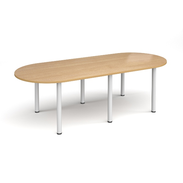 Radial End Meeting Table with White Legs 6 People - Oak