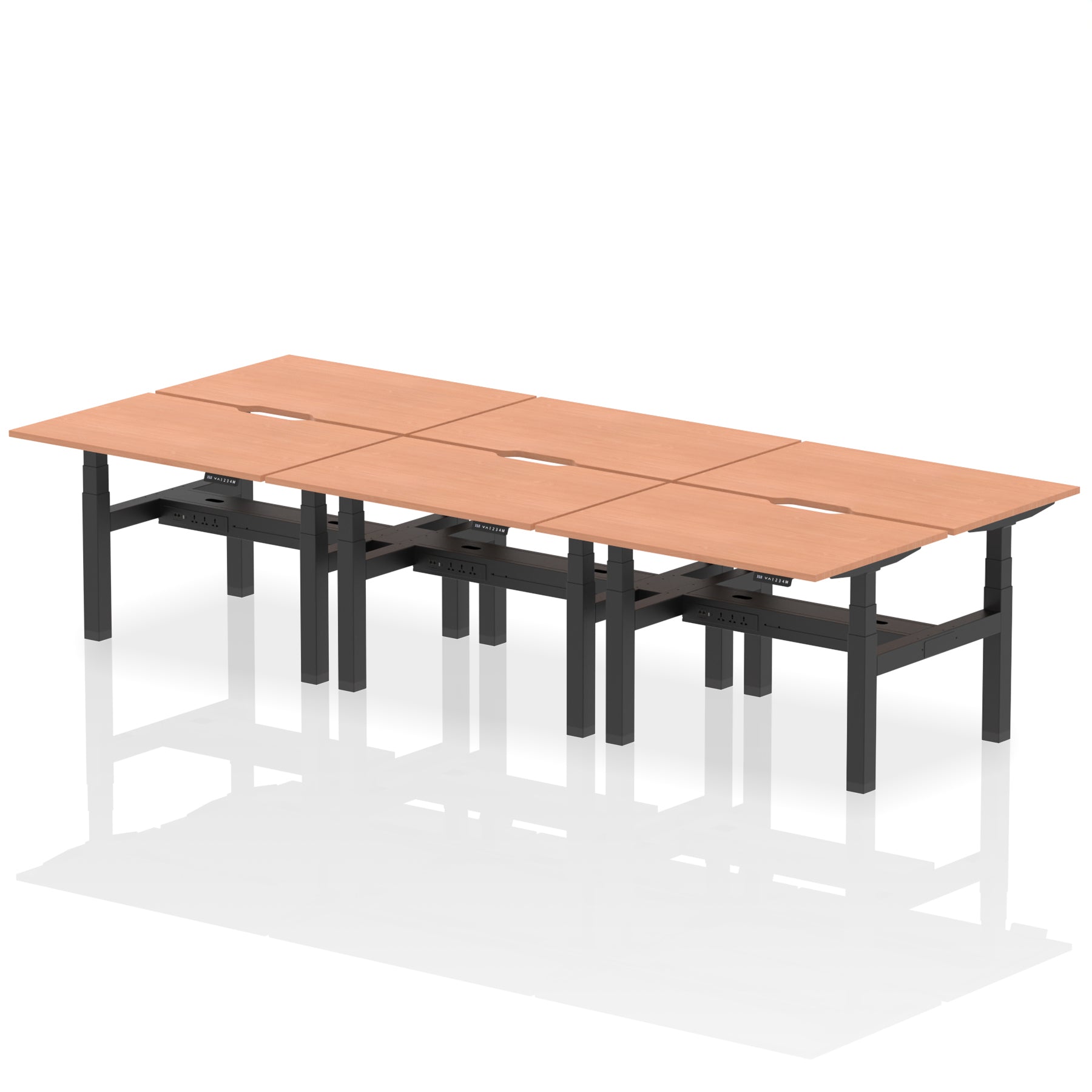 Specialising In Air Back-to-Back Scalloped Edge Height Adjustable Bench Desk - 6 Person - 1200mm, 1400mm, 1600mm - Multiple Colour Options UK