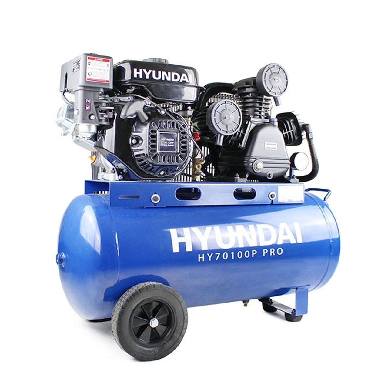 Hyundai HY70100P 90 Litre Petrol Air Compressor, 10.7CFM/145psi - 7hp