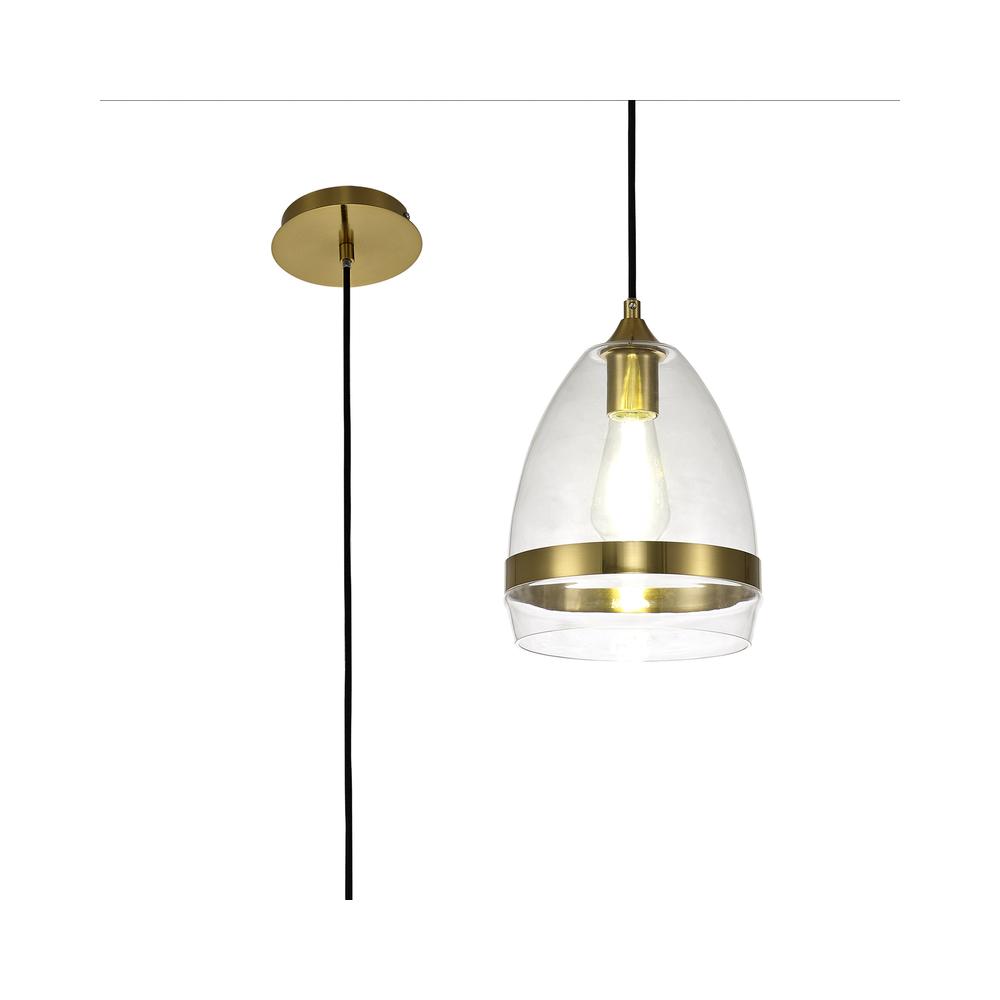 Luxuria Velora Pendant 20cm Cone E27 (Max 20W) Aged Brass & Clear