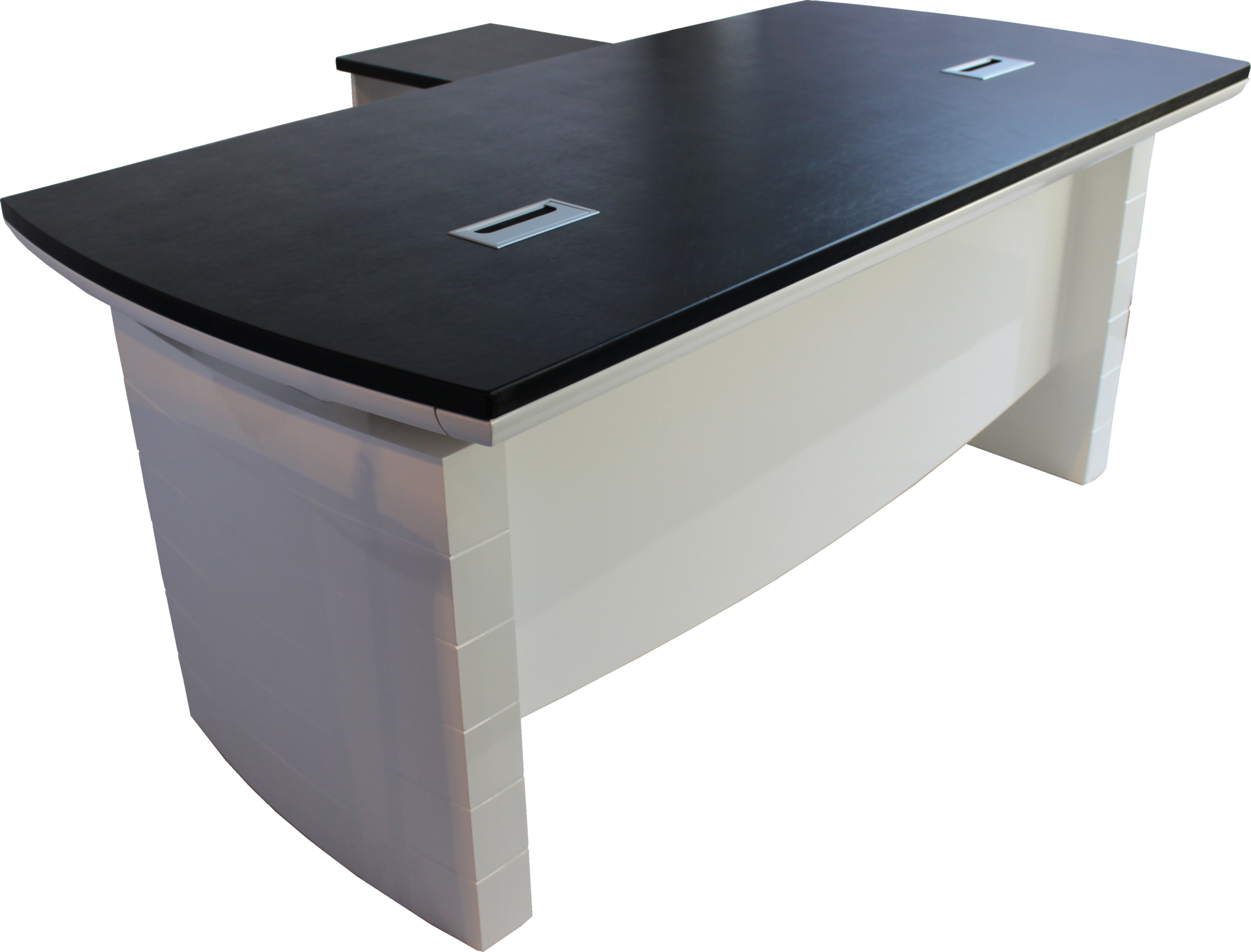 White Gloss and Black Leather Executive Desk with Return and Pedestal T1360 UK
