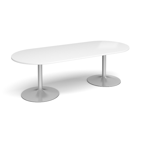 Trumpet Base Boardroom Table with Silver Legs 8 People - White