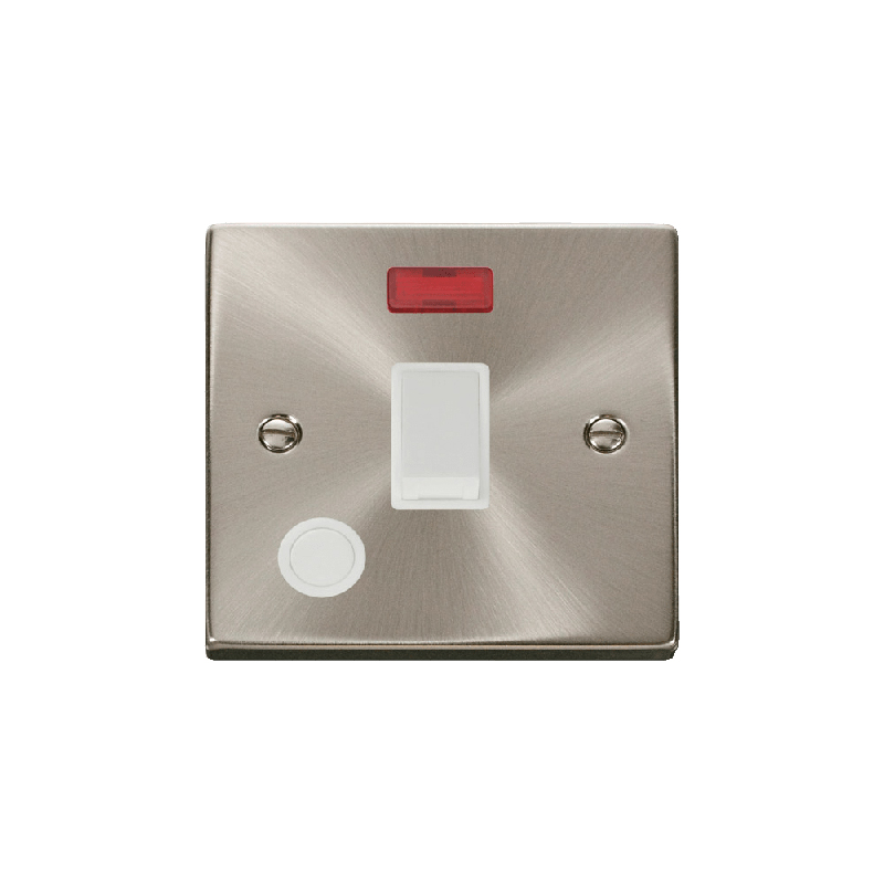 Click Deco 20A 1 Gang DP Switch with Flex Outlet and Neon Satin Chrome Insert White